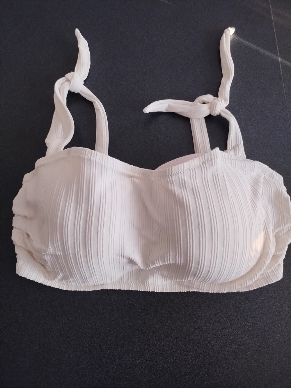 NWOT White/Cream Ribbed Tie-Strap Swim Top